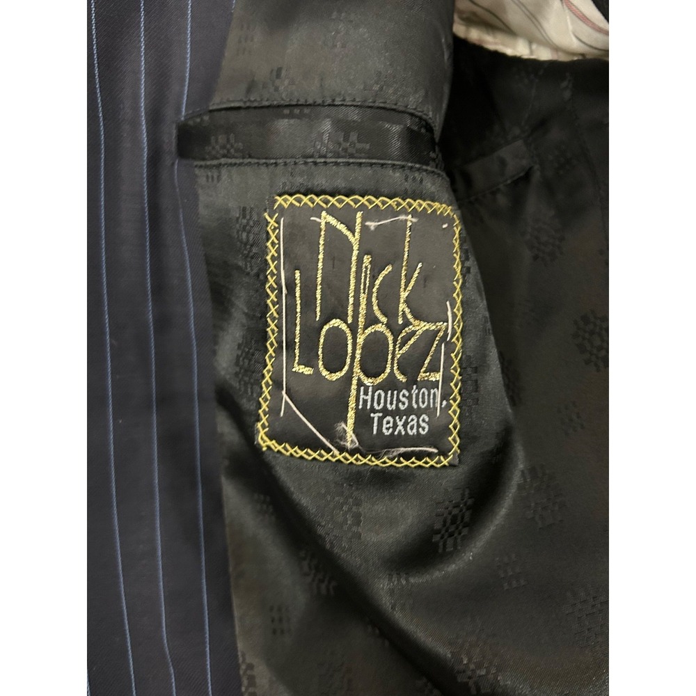 Nick Lopez Navy Blue Wool Pinstripe Pleated 2-Bt Suit Size 44R - Picture 15 of 16